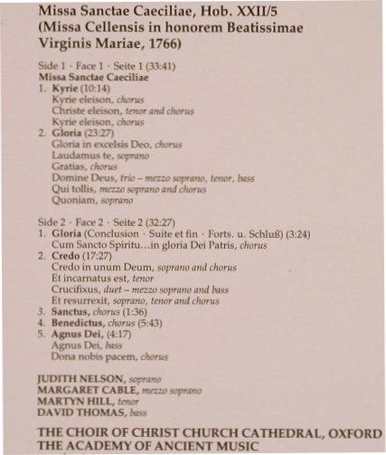 Haydn,Joseph: Missa Sanctae Caeciliae, Decca (6.43428 AZ), D, 1986 Typ: LP Best.-Nr.: L5906 Preis: 5,50 Euro