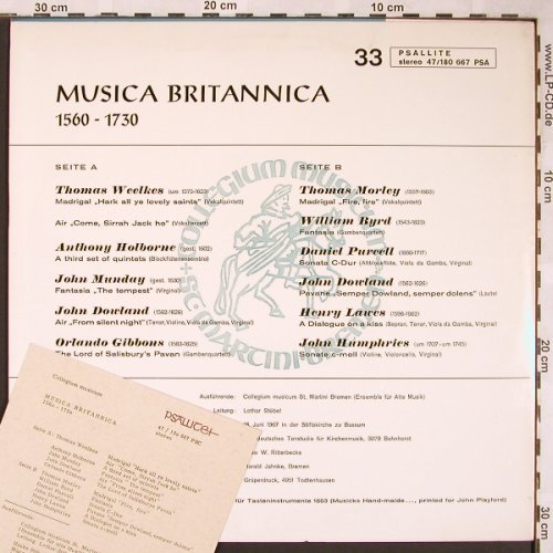 V.A.Musica Britannica 1560-1730: Thomas Weelkes...John Humphries, Psallite(47/180 667), D, 1967 - LP - L5959 - 12,50 Euro