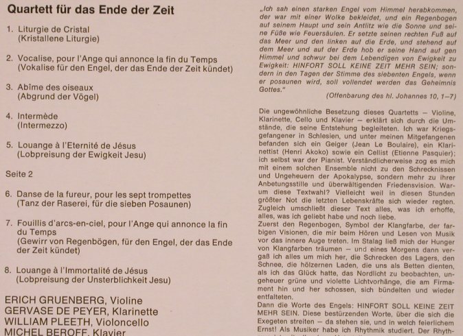 Messiaen,Olivier: Quartett für das Ende der Zeit, EMI(C 063-01 858), D, vg+/m-,  - LP - L5962 - 7,50 Euro