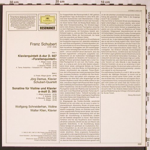 Schubert,Franz: Forellen-Quintett A-dur, D.667, Ri, D.Gr. Resonance (2535 225), D, 1977 Typ: LP Best.-Nr.: L5965 Preis: 9,00 Euro