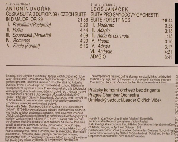 Dvorak,Antonin / Janacek: Czech Suite/Suite f. Strings Adagio, Supraphon (11 0055-1), CZ, 1987 Typ: LP Best.-Nr.: L5988 Preis: 6,00 Euro