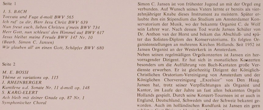 V.A.Berühmte Orgelwerke: J.S.Bach.Toccata u.Fuge, Fontana (700 105 WGY), D, vg+/m- Typ: LP Best.-Nr.: L6037 Preis: 4,00 Euro