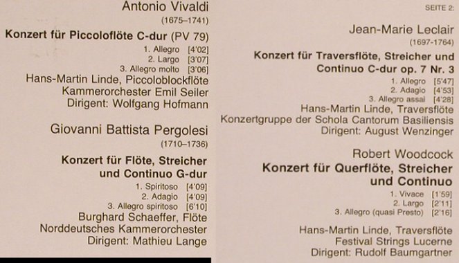 Vivaldi /Pergolesi/Leclair/Woodcock: Flöten Konzerte des Barock, D.Gr. Resonance (2535 215), D, 1976 Typ: LP Best.-Nr.: L6052 Preis: 5,00 Euro