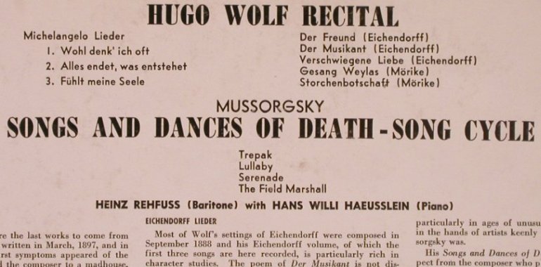 Wolf,Hugo / Moussorgsky: Recital/Song and Dances of Death, London ffrr(LL 1318), US,vg+/m-,  - LP - L6075 - 4,00 Euro