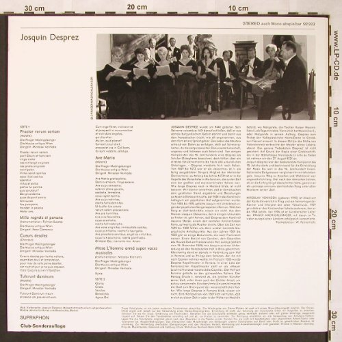 Desprez,Josquin: Missa L'Homme Armé, Supraphon,Club Ed. (92 922), D Typ: LP Best.-Nr.: L6122 Preis: 7,50 Euro