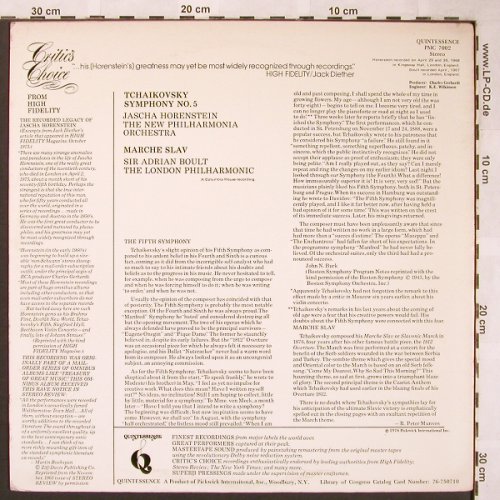 Tschaikowsky,Peter: Symphony No.5 / Marce Slav, Quintessence (PMC 7002), US Typ: LP Best.-Nr.: L6248 Preis: 7,50 Euro