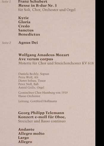 Schubert,Franz / Mozart / Telemann: Messe B-Dur/Ave Verum Corpus/Oboenk, Pallas(112421), D, 1982 - LP - L6268 - 6,00 Euro