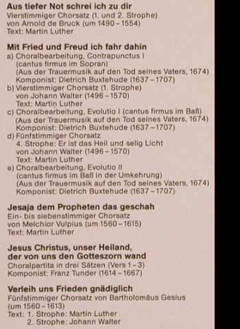 V.A.Choräle der Lutherzeit: Scheidt, de Bruck..Luther, 13 Tr., Capriccio (29 616 0), D, 1982 Typ: LP Best.-Nr.: L6284 Preis: 5,00 Euro
