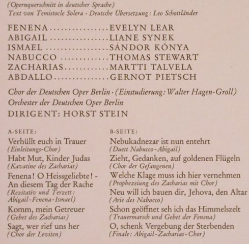 Verdi,Giuseppe: Nabucco-Querschnitt in deutsch, Deutsche Gramophon(136 426), D,  - LP - L6302 - 6,00 Euro