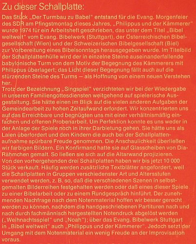 V.A.Der Turmbau zu Babel: Philippus und der Kämmerer, Foc, Pfarramt Esslingen (45 253), D, 1975 Typ: LP Best.-Nr.: L6354 Preis: 5,00 Euro