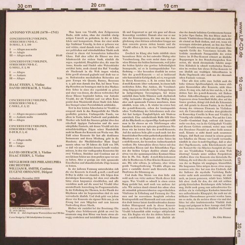 Vivaldi,Antonio: Konzerte für 2 Violinen und B.C., CBS (61 629), D, stoc, 1975 Typ: LP Best.-Nr.: L6368 Preis: 7,50 Euro