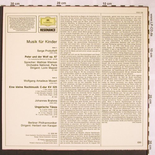 Prokofieff / Mozart / Brahms: Musik Für Kinder, D.Gr. Resonance (2535 108), D, 1975 Typ: LP Best.-Nr.: L6390 Preis: 5,00 Euro