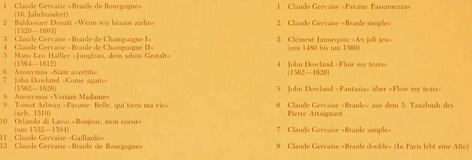 V.A.Es ist eine Lust zu leben: Lieder und Tänze der Renaissance, FUB (780), D, 1980 Typ: LP Best.-Nr.: L6424 Preis: 7,50 Euro
