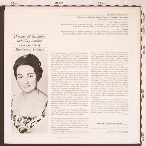 Caballe,Montserrat: Songs of Enrique Granados, RCA Victor(LSC -2910), US, 1966 - LP - L6434 - 9,00 Euro