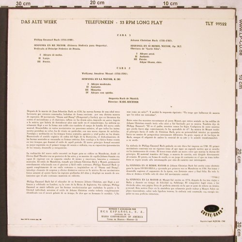 Bach,Carl Philipp E./J.C.Bach/Mozar: Sinfonia en Re mayor, Telefunken (TLY 99522), E Typ: LP Best.-Nr.: L6463 Preis: 6,00 Euro