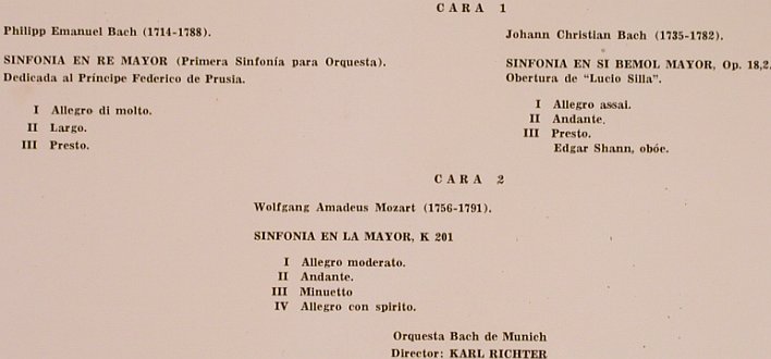 Bach,Carl Philipp E./J.C.Bach/Mozar: Sinfonia en Re mayor, Telefunken (TLY 99522), E Typ: LP Best.-Nr.: L6463 Preis: 6,00 Euro