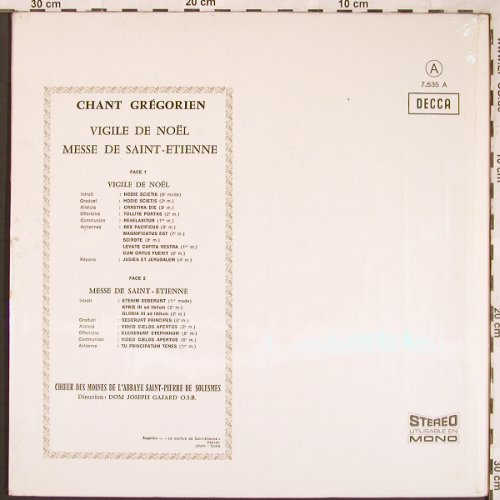 V.A.Chant Gregorien: Vigile de Noel/Messe de Saint Etien, Decca (7.535), F FS-New Typ: LP Best.-Nr.: L6465 Preis: 9,00 Euro