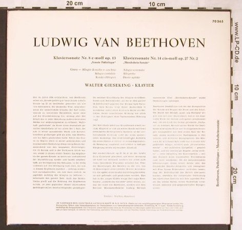 Beethoven,Ludwig van: Klaviersonate Nr.8 / Nr.14, vg+/m-, Columbia(C 70 365), D,  - 10inch - L6500 - 9,00 Euro
