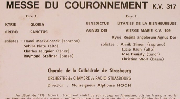 Mozart,Wolfgang Amadeus: Messe du Couronnement KV 317, Decca (ACL 916), F, 1966 Typ: LP Best.-Nr.: L6505 Preis: 5,00 Euro
