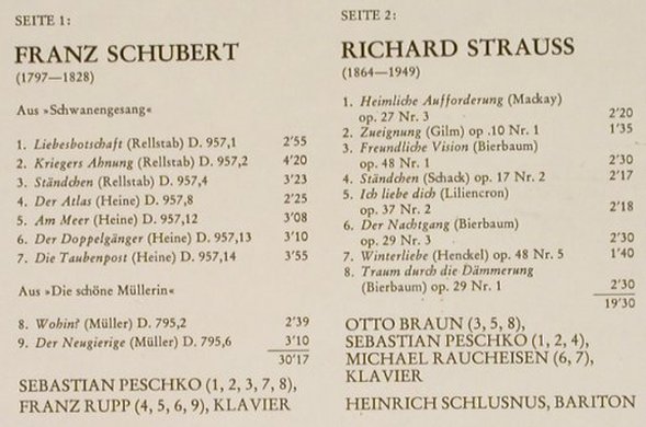 Schlusnus,Heinrich: Singt Lieder Schubert&R.Strauss (4), Heliodor (2548 729), D Typ: LP Best.-Nr.: L6572 Preis: 6,00 Euro