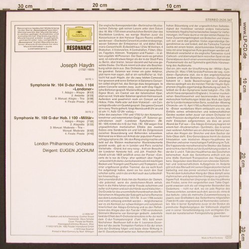Haydn,Joseph: Symphonien Nr.100 & 104, D.Gr. Resonance (2535 347), D, 1979 Typ: LP Best.-Nr.: L6610 Preis: 6,00 Euro