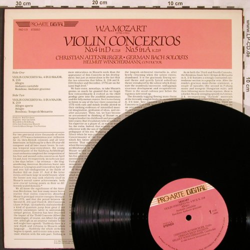 Mozart,Wolfgang Amadeus: Violin Concertos No.4 in D,K218/219, Pro Arte (PAD-115), US, 1982 Typ: LP Best.-Nr.: L6649 Preis: 6,00 Euro