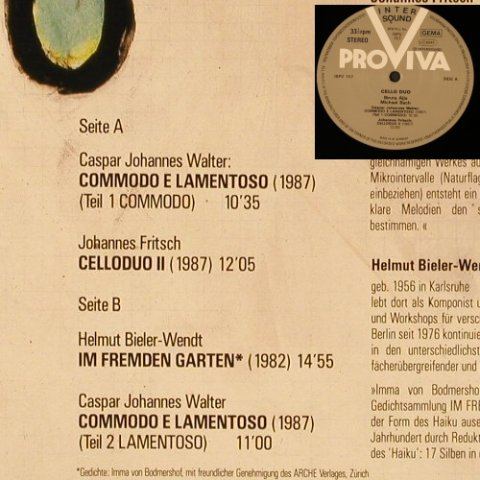 Walter,C.J./J.Fritsch/H.BielerWendt: Celloduo/Commodo E Lamentoso/ II/Im, Proviva / WDR(ISPV 157), D, 1987 - LP - L6661 - 9,00 Euro