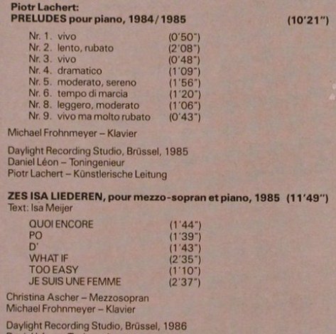Lachert,Piotr: B.W.Pour Deux Claviers Et Deux Voix, Proviva(ISPV 143), D, m-/vg+, 1988 - LP - L6663 - 9,00 Euro