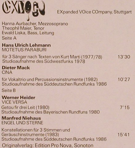 EXpanded VOice COmpany,Stuttgart: ExVoCo, Proviva(ISPV 146), D, m-/vg+, 1989 - LP - L6665 - 9,00 Euro