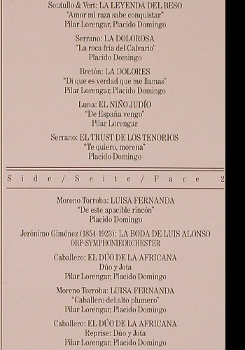 Domingo,Placido / Pilar Lorengar: Zarzuela, Arias & Duets, CBS (IM 39 210), NL, 1985 Typ: LP Best.-Nr.: L6745 Preis: 6,00 Euro