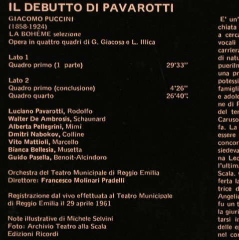 Pavarotti,Luciano: IL Debutto di - La Boheme(1961), Arkadia (ARK 3), I, 1981 Typ: LP Best.-Nr.: L6746 Preis: 7,50 Euro