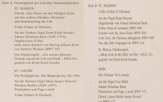 V.A.Lübeck Glocken und Orgeln: St.Marien, St.Jacobi, Ägidien, Dom, Axel Gerhard Khl(AGK 30 204), D, Foc,  - LP - L6768 - 7,50 Euro