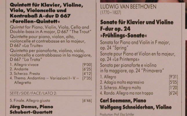 Schubert,Franz / Beethoven: Forellen-Quintett A-dur,d667/ op.24, D.Gr. Focus (419 660-1), D, 1987 Typ: LP Best.-Nr.: L6783 Preis: 5,00 Euro