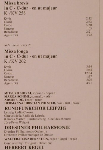 Mozart,Wolfgang Amadeus: Missa Brevis KV 258/Longa KV 262, Philips(412 232-1), D, 1983 - LP - L6815 - 6,00 Euro