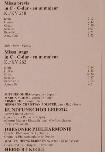 Mozart,Wolfgang Amadeus: Missa Brevis KV 258/Longa KV 262, Philips (412 232-1), D, 1983 Typ: LP Best.-Nr.: L6815 Preis: 6,00 Euro