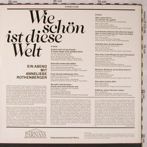 Rothenberger,Anneliese: Wie schön ist diese Welt, Parnass (61 958), D Typ: LP Best.-Nr.: L6846 Preis: 5,00 Euro