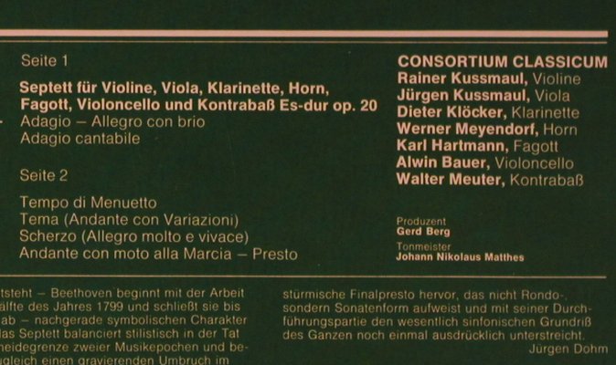 Beethoven,Ludwig van: Septett Es-Dur op.20, EMI(SFGLP 78 493), D, 1974 - LP - L6850 - 7,50 Euro