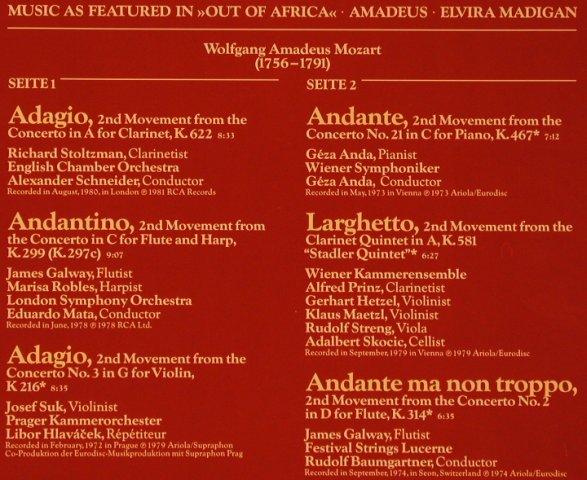Mozart,Wolfgang Amadeus: Love Themes, Club Ed., RCA Red Seal (13 993-1), D, 1986 Typ: LP Best.-Nr.: L6868 Preis: 5,00 Euro