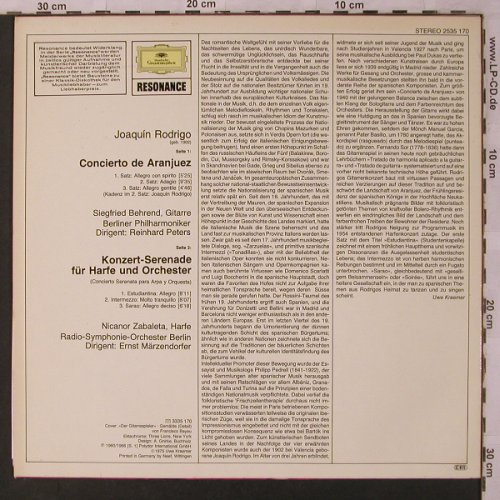 Rodrigo,Joaquin: Concierto de Aranjuez/Konzertserena, D.Gr. Resonance (2535 170), D, 1975 Typ: LP Best.-Nr.: L6907 Preis: 5,00 Euro
