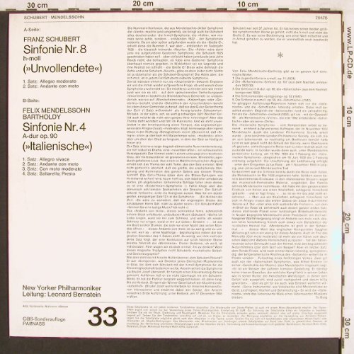 Schubert,Franz / Mendelssohn: Sinfonie Nr.8 /Sinfonie Nr.4, CBS/Parnass(79 475), D,  - LP - L6956 - 5,00 Euro
