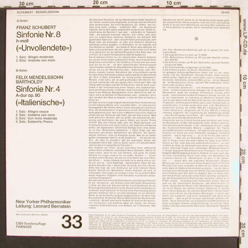 Schubert,Franz / Mendelssohn: Sinfonie Nr.8 /Sinfonie Nr.4, CBS/Parnass (79 475), D Typ: LP Best.-Nr.: L6956 Preis: 5,00 Euro