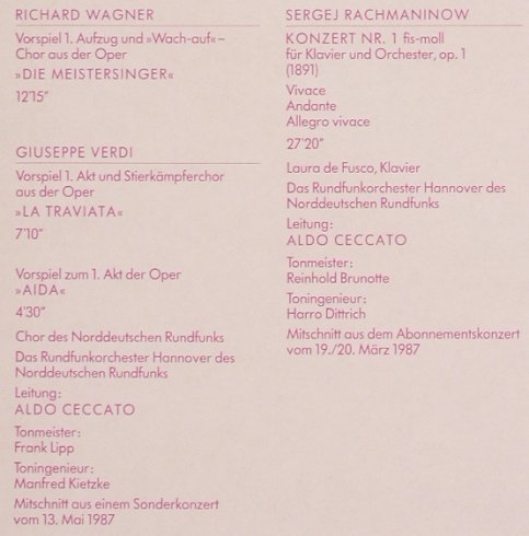 Wagner,Richard/ Verdi / Rachmaninow: Meistersinger/La Traviata/Konzert N, NDR(66.24375), D, 1987 - LP - L6960 - 9,00 Euro