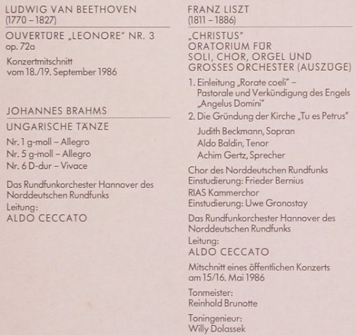 Beethoven,Ludwig van/Brahms/Liszt: Ouvertüre Leonore/Ungarische Tänze/, NDR(40), D, 1986 - LP - L6961 - 40,00 Euro