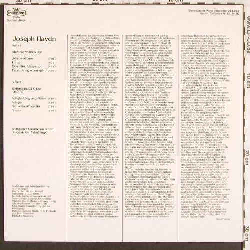 Haydn,Joseph: Sinfonien Nr.88 & 92 Oxford, Intercord, Club Ed. (26 825-0), D, 1980 Typ: LP Best.-Nr.: L6984 Preis: 5,00 Euro