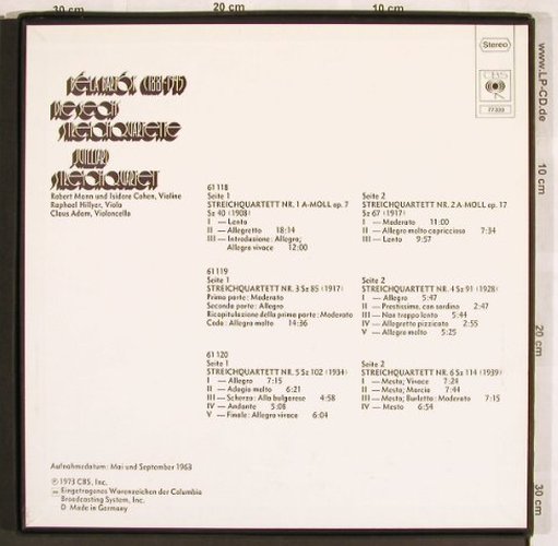 Bartok,Bela: Die sechs Streich Quartette, Box, CBS(77 330), D, 1973 - 3LP - L7011 - 25,00 Euro