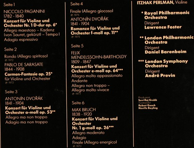 Perlman,Itzhak: 4 Violinkonzerte,Box, EMI (197-52 796/98), D, 1975 Typ: 3LP Best.-Nr.: L7012 Preis: 17,50 Euro