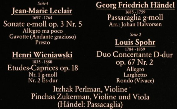 Perlman,Itzhak & Pinchas Zukerman: Duos für zwei Violinen, vg+/m-, EMI (10 2923 1), D, 1977 Typ: LPQ Best.-Nr.: L7024 Preis: 5,00 Euro
