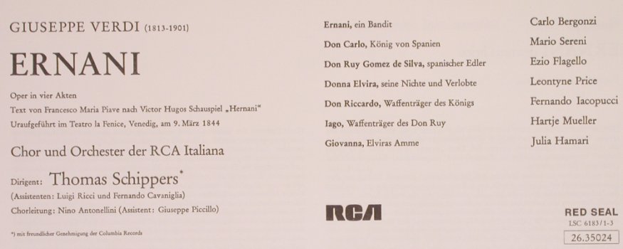 Verdi,Giuseppe: Ernani, Box, RCA(26.35024), D, 1972 - 3LP - L7034 - 15,00 Euro