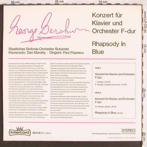 Gershwin,George: Konzert für Klavier u.Orch F-dur, Intercord (963-08 U), D, 1969 Typ: LP Best.-Nr.: L7062 Preis: 6,00 Euro
