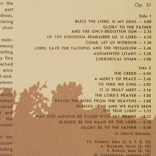 Rachmaninow,Sergej: Liturgy of St.John Chrysostom op.31, Melodia, vg+/m-(A10 00407 005), UDSSR, 1988 - LP - L7078 - 5,00 Euro